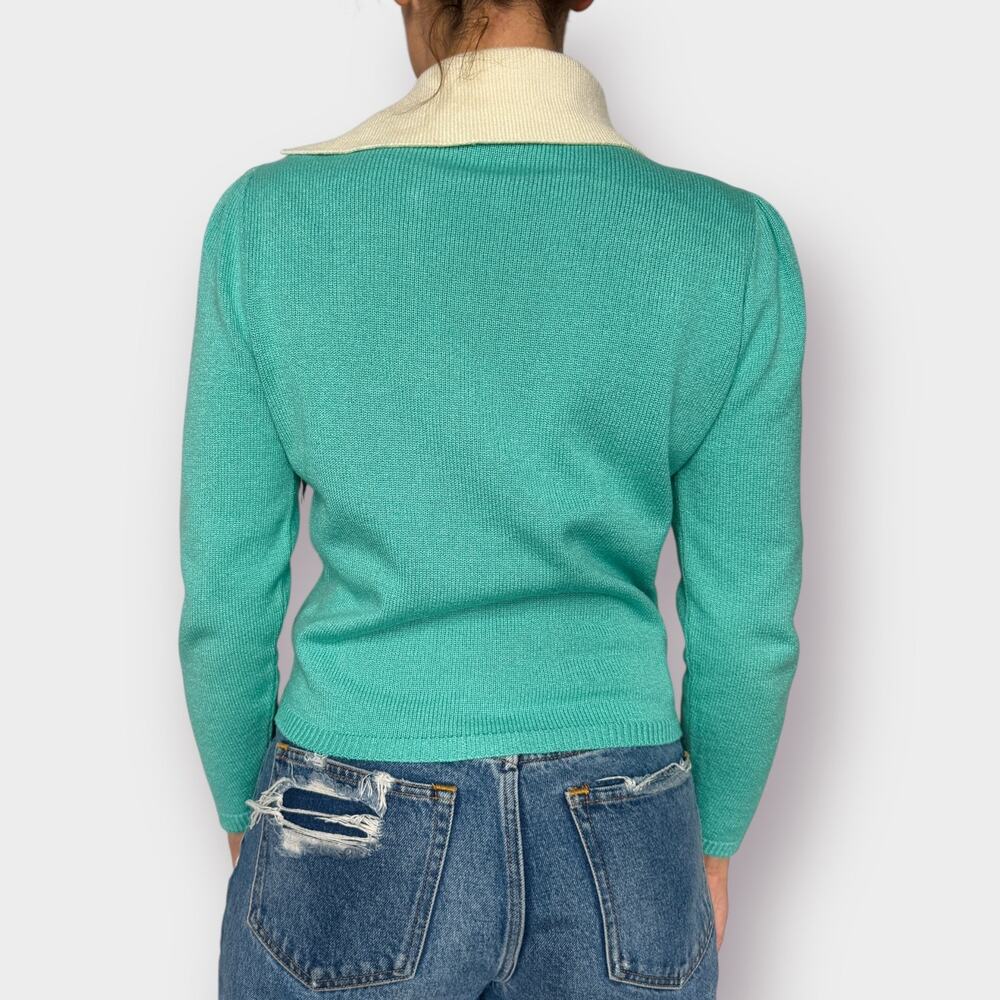 80s Vivanti aqua Sweater w/ Buttons - Picture 5 of 6
